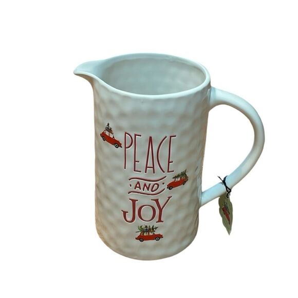 Peace and Joy Milk Pitcher, Water, Farmhouse Christmas, Harvest Green Pottery - Picture 1 of 6